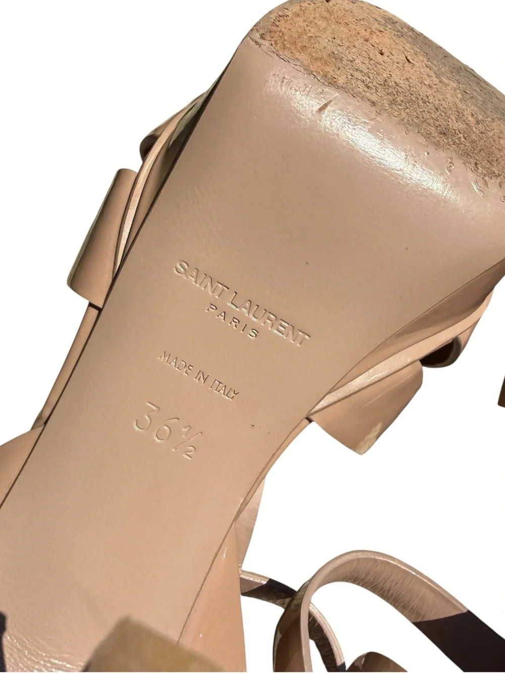 Yves Saint Laurent YSL Tribute 105 Nude Patent Platform Heels EU 36.5 Italy Luxe